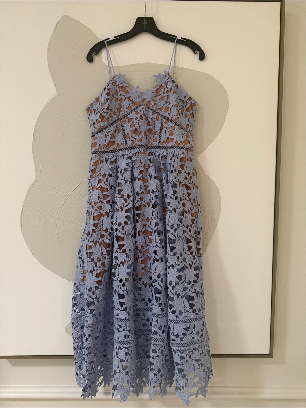 Self-Portrait Pastel Blue Floral Crochet Midi Dress